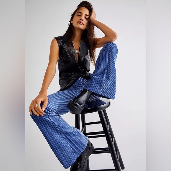 Free People Pants - NWT Free People Slim Pull-On Velvet Flare Pants in Blue
